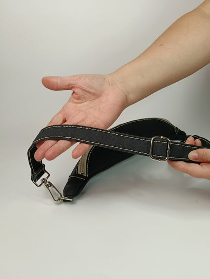 MARSUPIO - Unisex Nero in Canvas con Zip Beige - Marsupio Artigianale