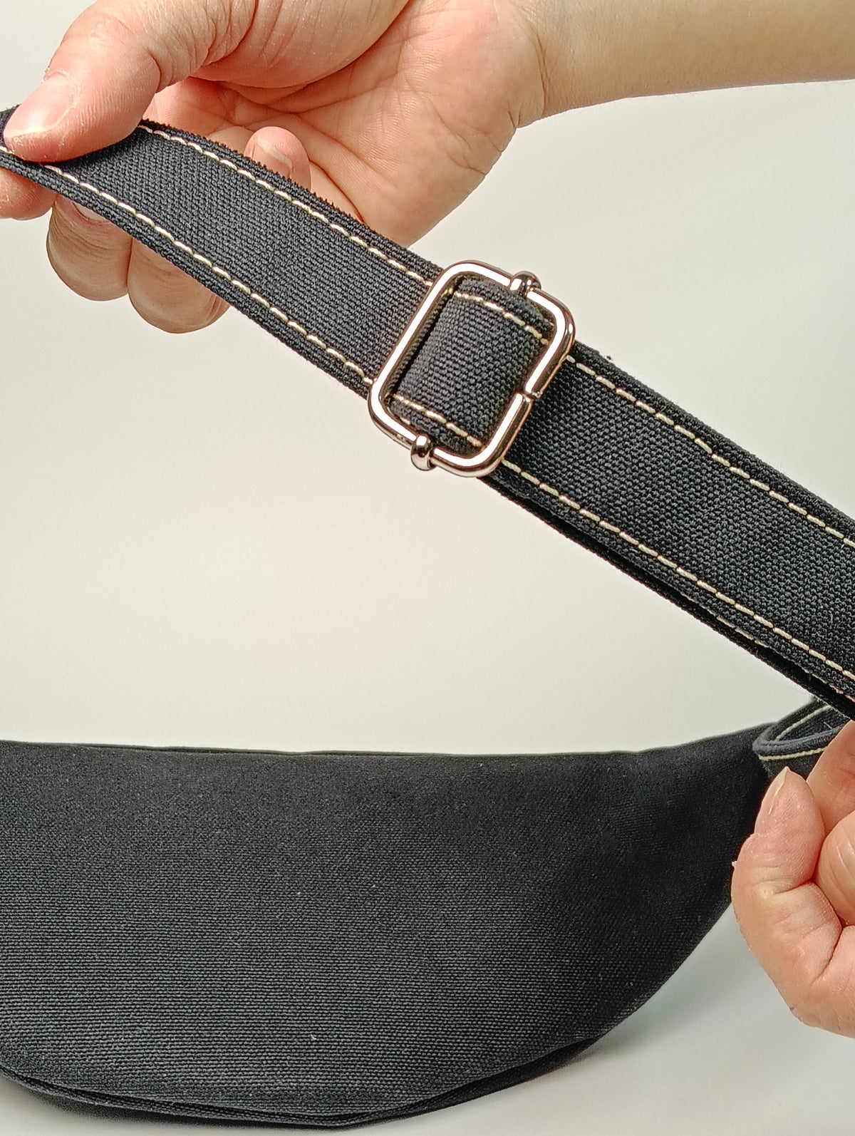 MARSUPIO - Unisex Nero in Canvas con Zip Beige - Marsupio Artigianale