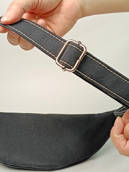 MARSUPIO - Unisex Nero in Canvas con Zip Beige - Marsupio Artigianale