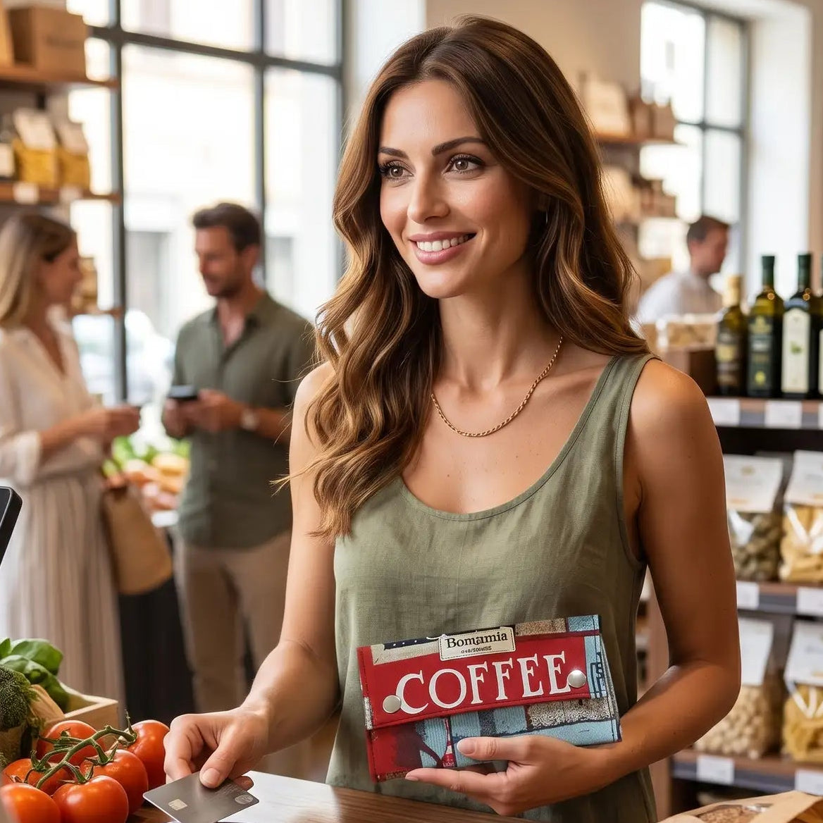 PORTAFOGLIO - donna in tessuto con stampa caffè