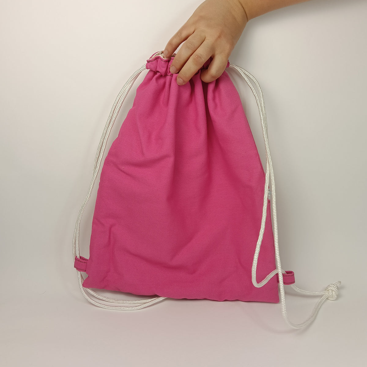 CLOE - Sacca Zaino Rosa Fucsia in Cotone - Zainetto Artigianale con Tasca a Cerniera
