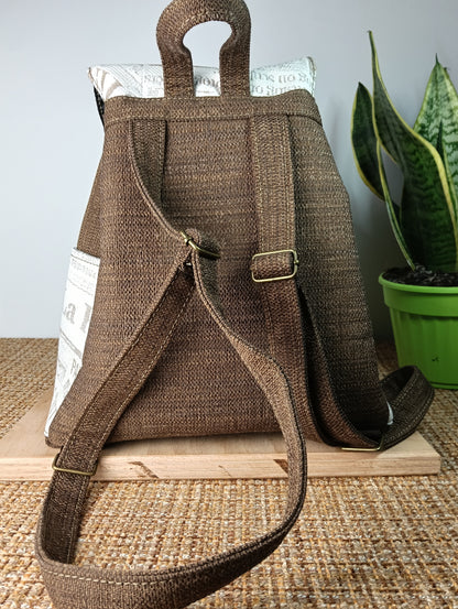 ELISA - Zaino fatto a mano da donna tessuto jacquard marrone- Prodotto artigianale