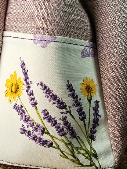 ELISA - Zaino fatto a mano da donna tessuto jacquard rosa e stampa lavanda- Prodotto artigianale