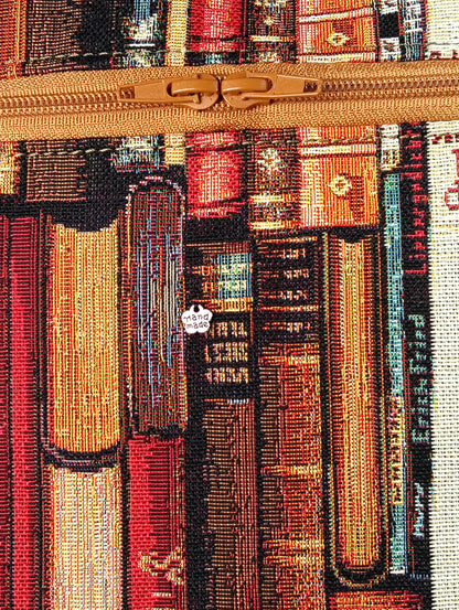 EMMA - Zaino fatto a mano da donna tessuto jacquard motivo libri- Prodotto artigianale