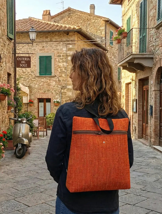 EMMA - Zaino fatto a mano da donna tessuto jacquard colore ruggine- Prodotto artigianale