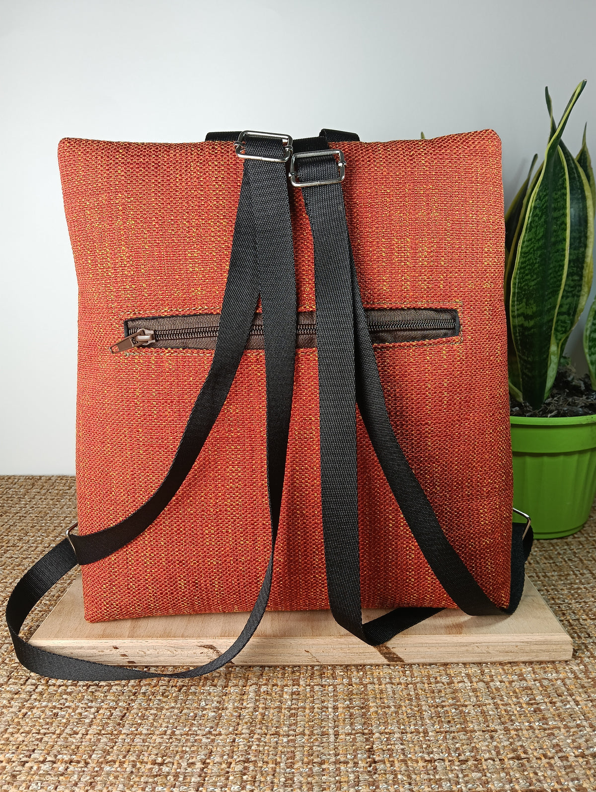 EMMA - Zaino fatto a mano da donna tessuto jacquard colore ruggine- Prodotto artigianale