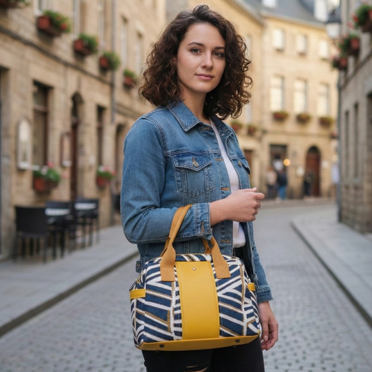 GINEVRA - Borsa in pelle e tessuto fatta a mano - Prodotto artigianale