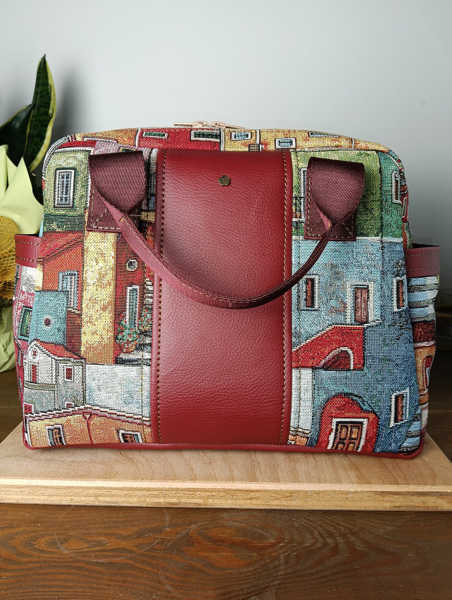 GINEVRA - Handgefertigte Tasche aus Leder und Stoff - Handgemachtes Produkt