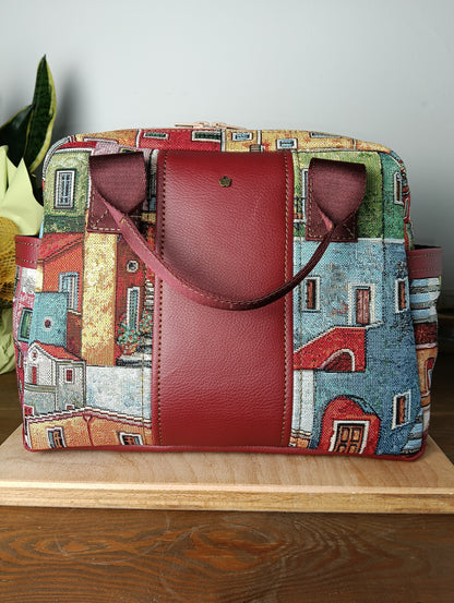 GINEVRA - Handgefertigte Tasche aus Leder und Stoff - Handgemachtes Produkt