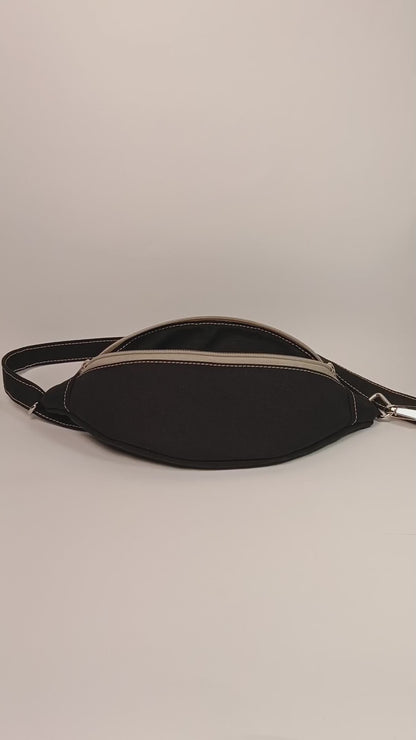 MARSUPIO - Unisex Nero in Canvas con Zip Beige - Marsupio Artigianale