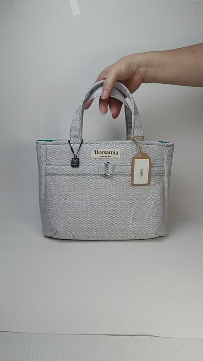 IRIS - Borsa tote bag fatta a mano in tessuto jacquard colore ghiaccio - Prodotto artigianale
