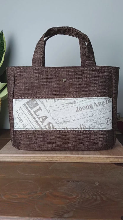 IRIS - Borsa tote bag fatta a mano in tessuto jacquard marrone- Prodotto artigianale