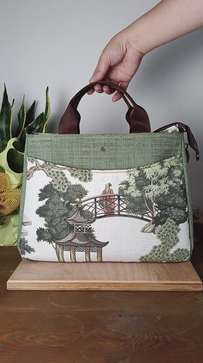 ESTER - Borsa strutturata fatta a mano in stampa giardino orientale - Prodotto artigianale