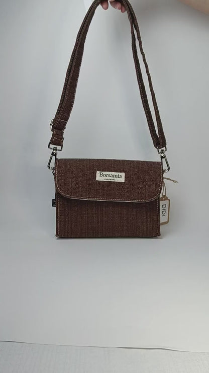 DIDI- Borsa fatta a mano modello tracolla tessuto jacquard marrone - Prodotto artigianale