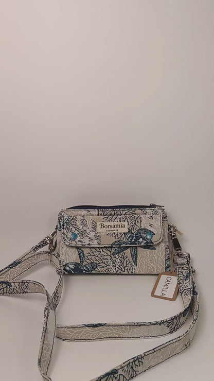 CAMILLA - Borsa a Tracolla e Pochette da Polso Stampa Marina - Prodotto artigianale