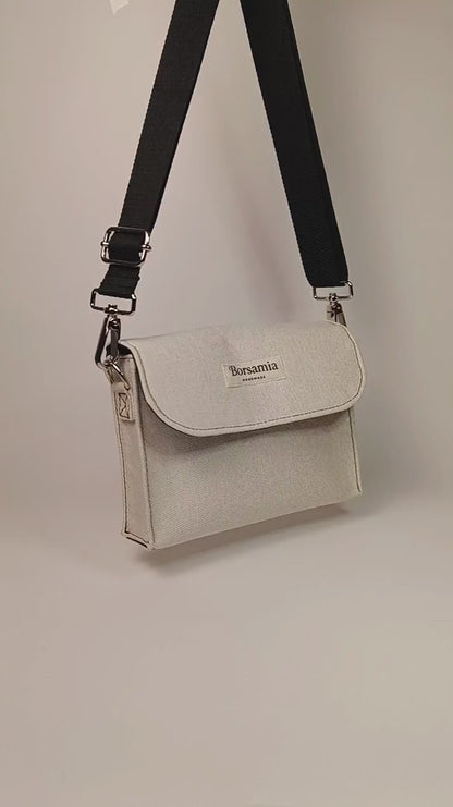 DIDI- Borsa fatta a mano in canvas ecrù modello tracolla - Prodotto artigianale
