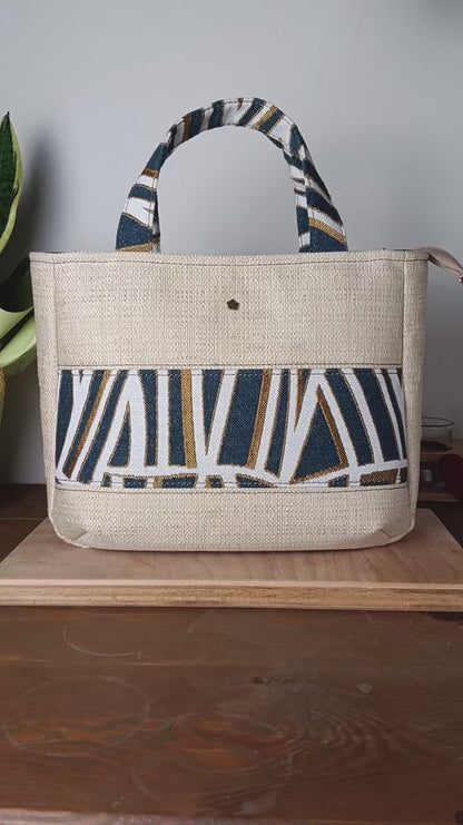 IRIS - Borsa tote bag fatta a mano in tessuto jacquard motivo geometrico - Prodotto artigianale