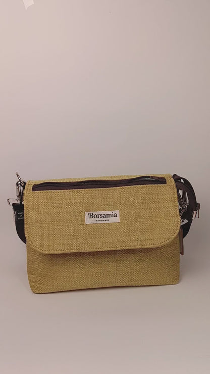 SYRIA - Borsa Giallo Senape in Jacquard - Borsa a Tracolla Artigianale con Pattina