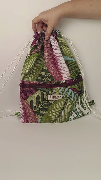 CLOE - Sacca Zaino Floreale Tropicale in Loneta - Zainetto Artigianale
