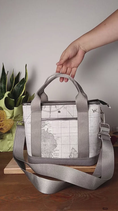 ALESSANDRA - Borsa a mano con tracolla e stampa mappa antica