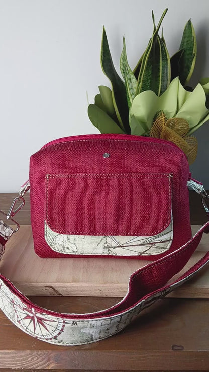 CELESTE - Borsa a tracolla da donna fatta a mano stoffa jacquard rossa- Prodotto artigianale