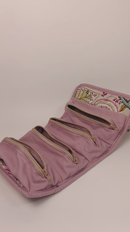 BEAUTY CASE - Da Viaggio Arrotolabile in Cotone Loneta Rosa Floreale - Prodotto artigianale