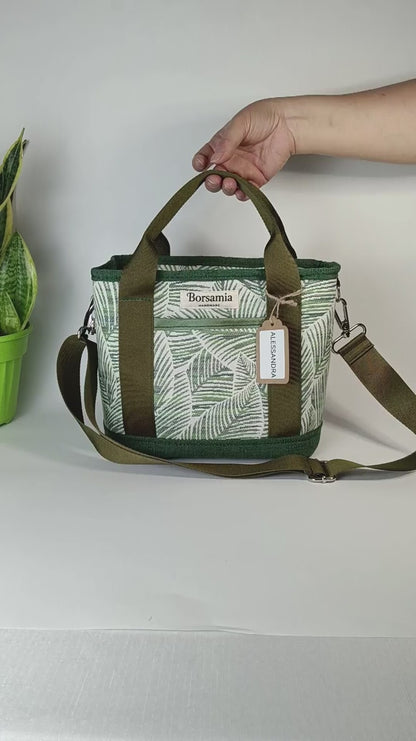 ALESSANDRA - Borsa a mano con tracolla e stampa foglie