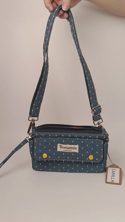 CAMILLA - Borsello Blu e Giallo - Tracolla e Pochette Artigianale