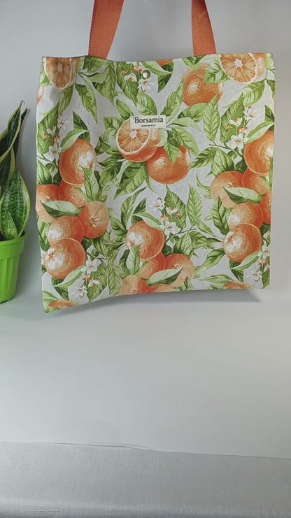 SUMMER  - Shopper stoffa arance borsa cotone e jacquard grande a spalla versione small