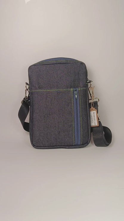 BORSELLO - Uomo in Denim Blu - Borsa a Tracolla Multitasche - Prodotto artigianale