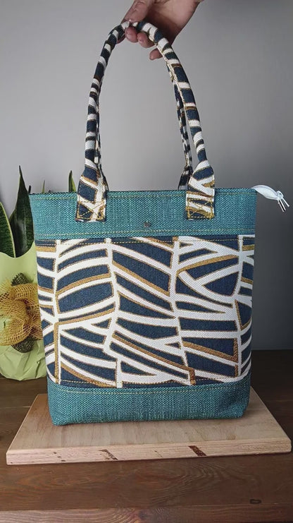 ANITA - Borsa tote bag fatta a mano tessuto forme geometriche - Prodotto artigianale