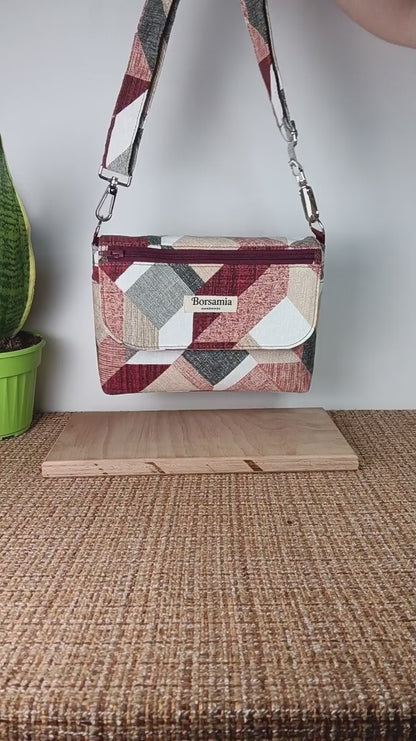 SYRIA - Borsa a tracolla da donna fatta a mano con disegno geometrico - Prodotto artigianale
