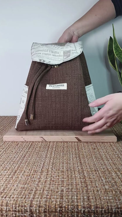 ELISA - Zaino fatto a mano da donna tessuto jacquard marrone- Prodotto artigianale